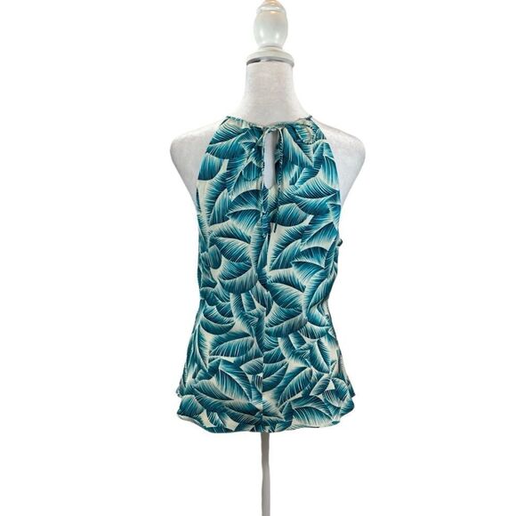 Ann Taylor Leaf Print Silk Sleeveless Top with Tie‎ Back Size 10 - Picture 2 of 12